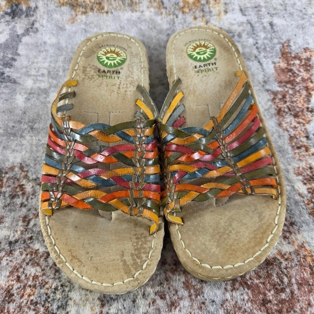Earth Spirit Calhoun Gelron 2000 Slide Sandals Women 7.5 Woven Leather‎ Huarache